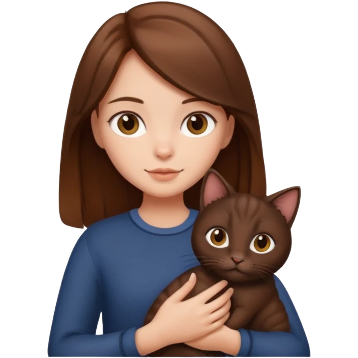 Brown haired girl holding a Dark brown cat emoji
