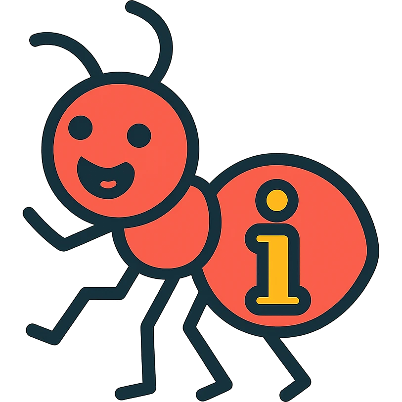 playful icon style ant with the letter i on it, clear and readable emoji