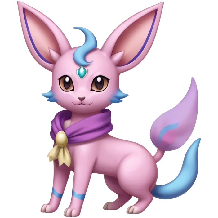 Shiny Cool Sparkly Cute Espeon-Sylveon-Nidorino-Fakemon-hybrid-fusion with a scarf full body emoji
