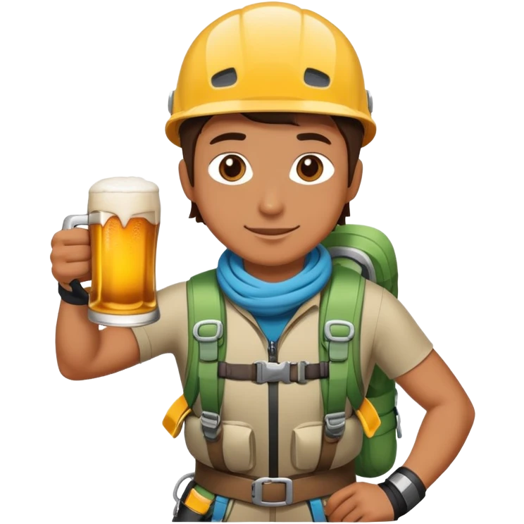 mountain climbing person with a beer emoji