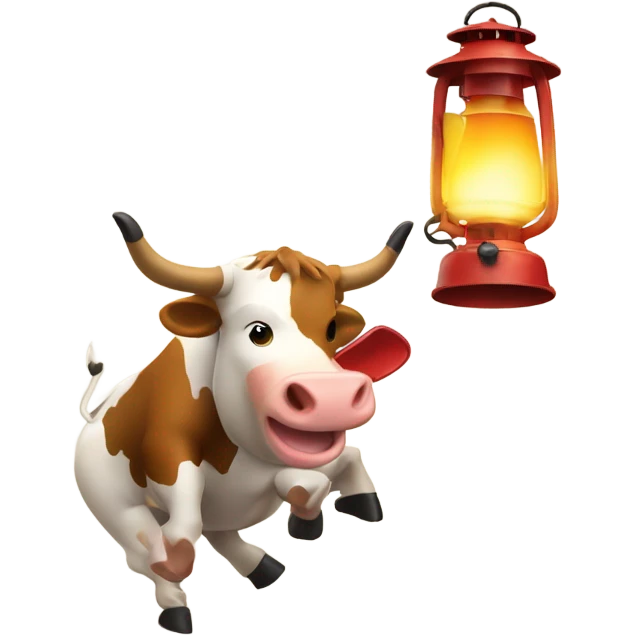 Cow kicking over a small lantern that starts a fire emoji