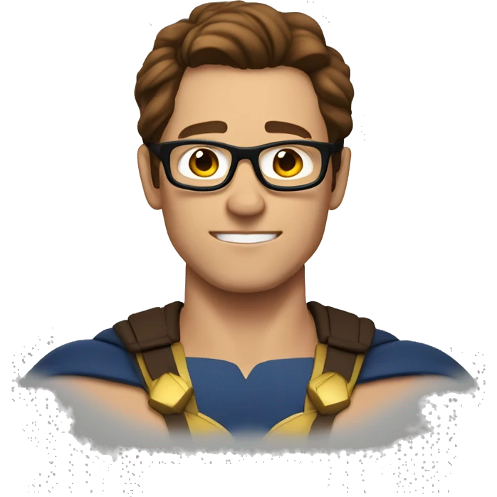 superhero with B. on his chest. Brown hair, glasses. emoji