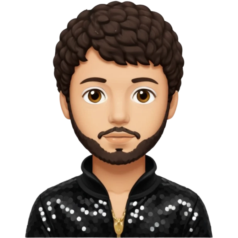 Jack Harlow with dark brown hair and short beard, black sequin outfit emoji