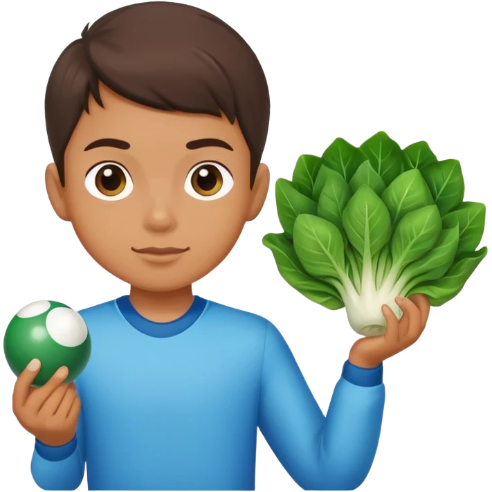 Boy with bokchoy and a pool ball emoji