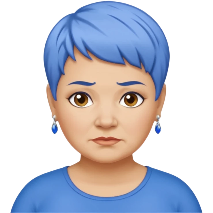 mujer mayor un poco gorda pelo azul o morado pixie cut barriobajera sin pendientes emoji