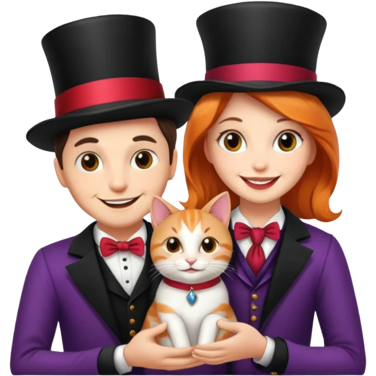 magician couple and their pet cat emoji