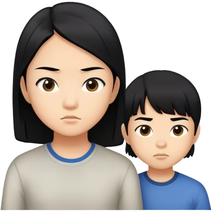 Emoji of a determined, North Korean defector, must be asian girl with her little younger teen brother, both must have black hair emoji