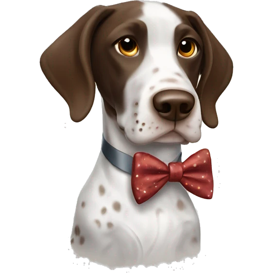 White and brown German short haired pointer dog with a bow tie  emoji