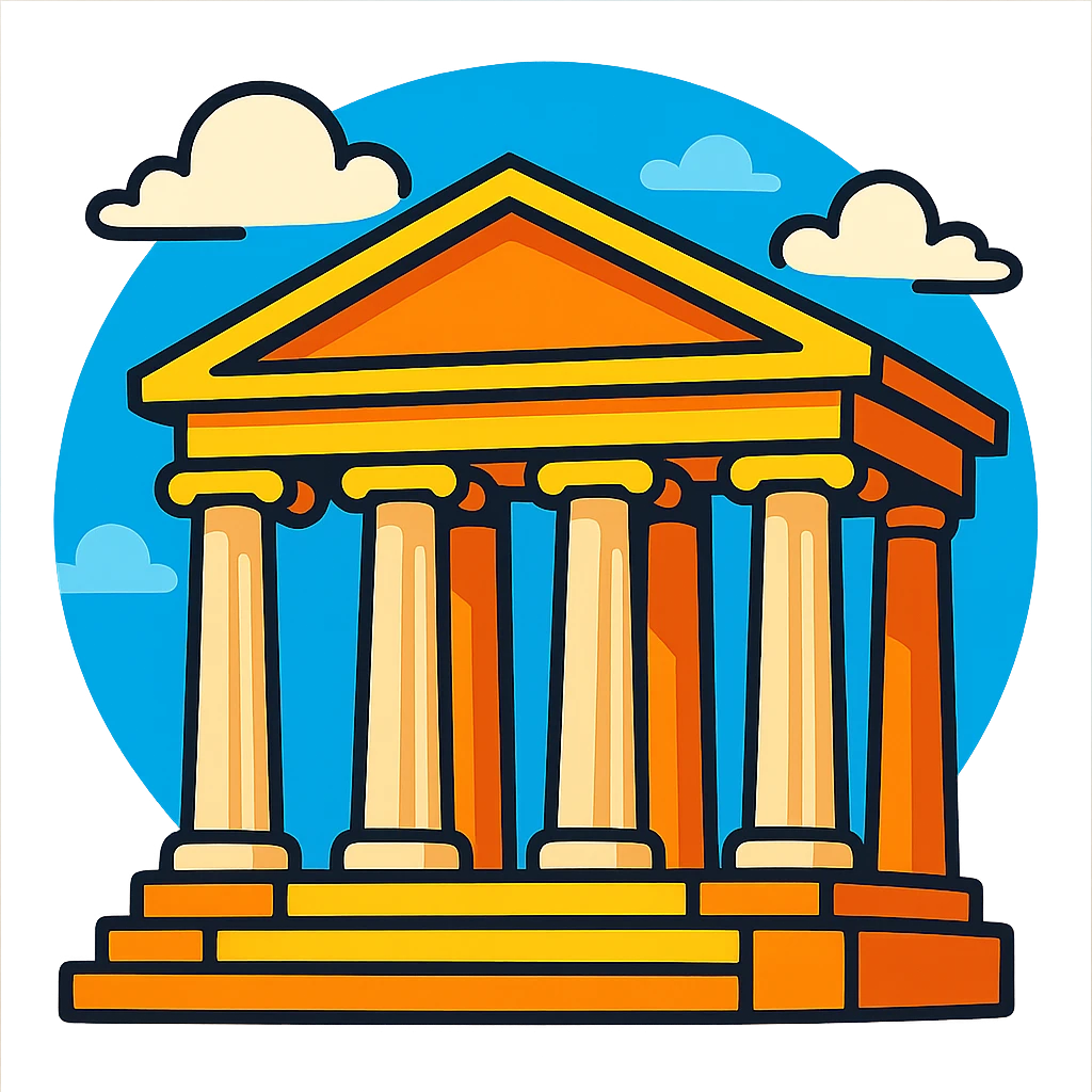 cartoon Greek temple with columns and blue sky emoji
