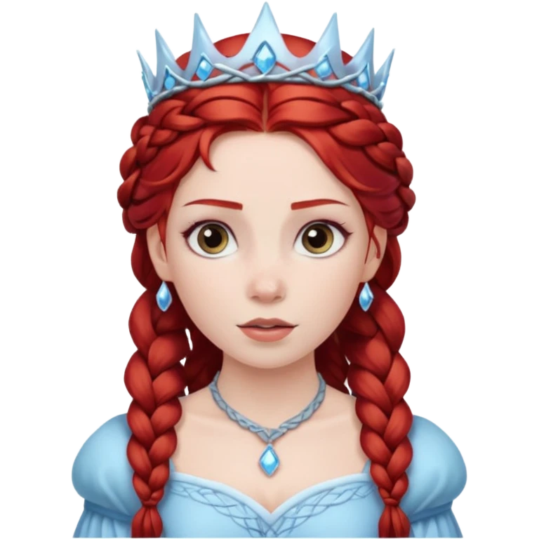 braided hair ice princess with dark crown, red hair emoji