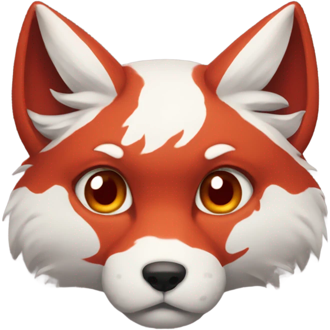 Kitsune head, red and white, sad face emoji