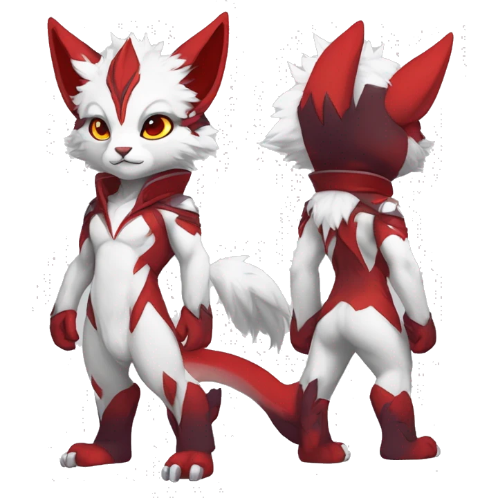 Anthro-Edgy-Cool-White-Red-Contrast-Colors-Fantasy-Fur-Sona-Chibi-Shiny-Fakémon-Hybrid full body emoji