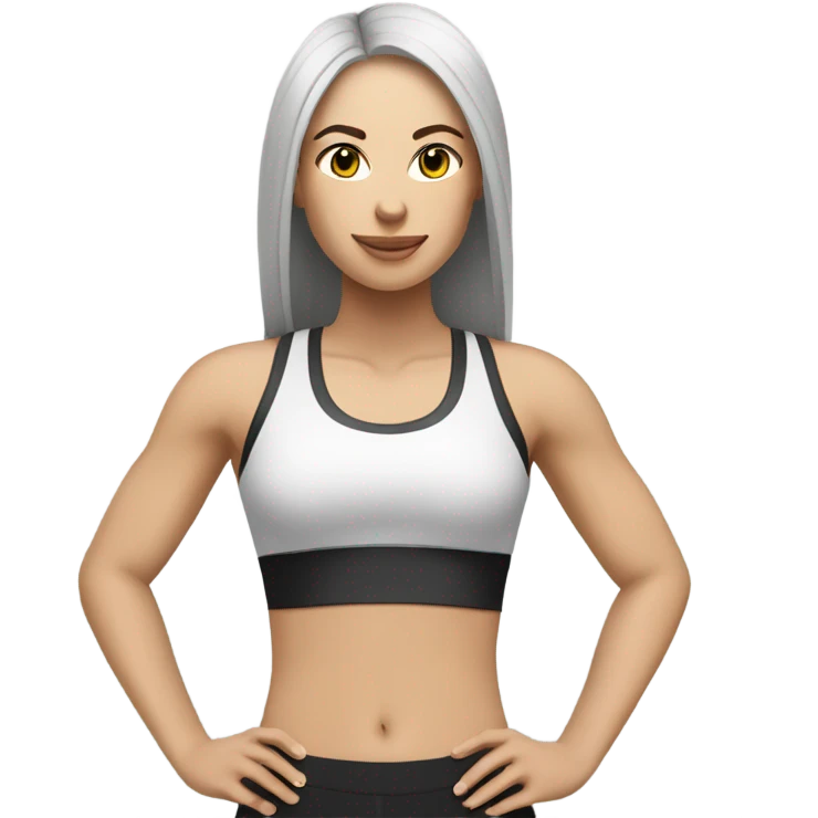 a white color skinned woman with black long straight hair wearing a workout set  emoji