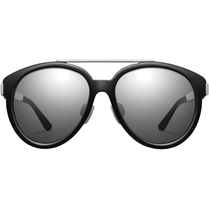 Minimalistic futuristic sunglasses emoji, metallic black and white, reflective lenses, smooth frame, flat vector, clean modern style emoji