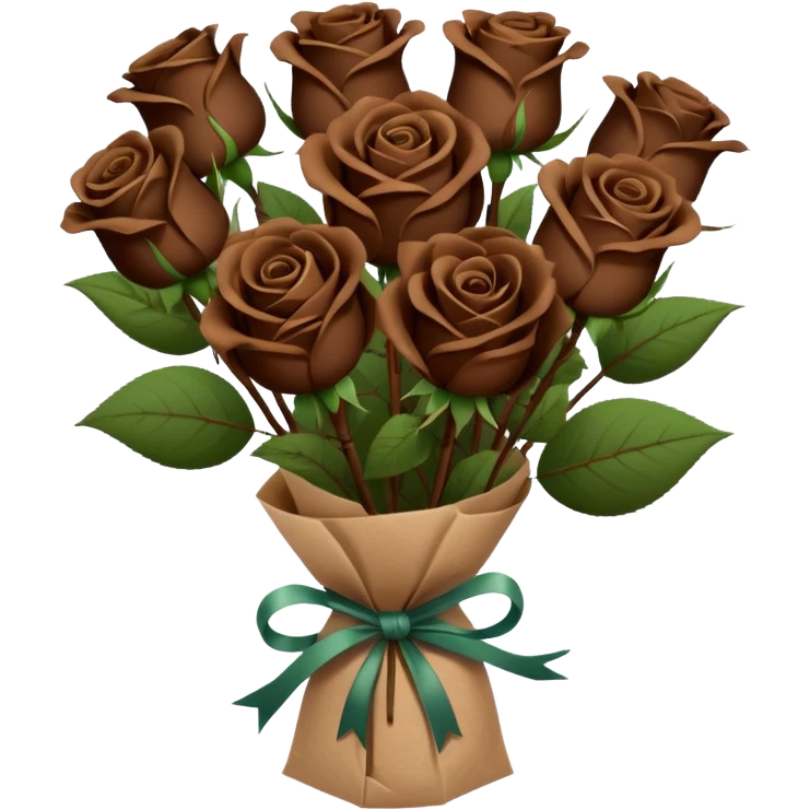 Bouquet of dark  dark brown roses in a paper package emoji