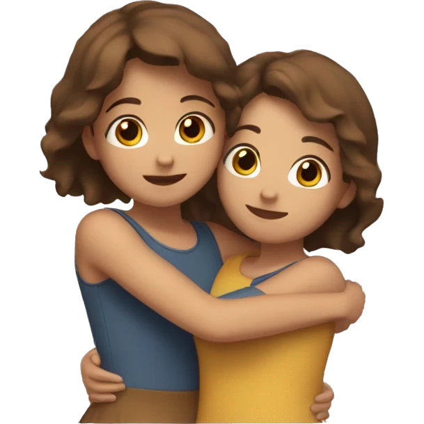 Two girls both with brown hair hugging eachother happily emoji