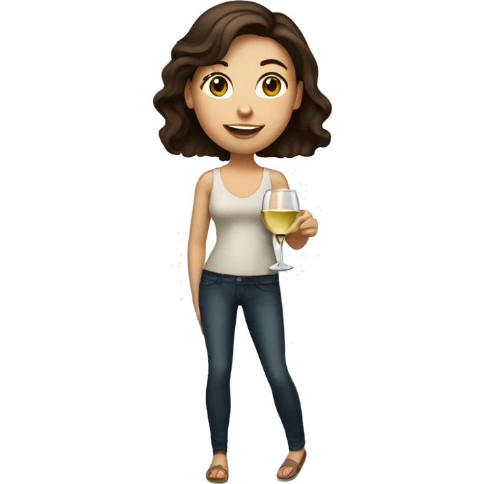 white girl with dark brown hair holding huge glass of white wine emoji