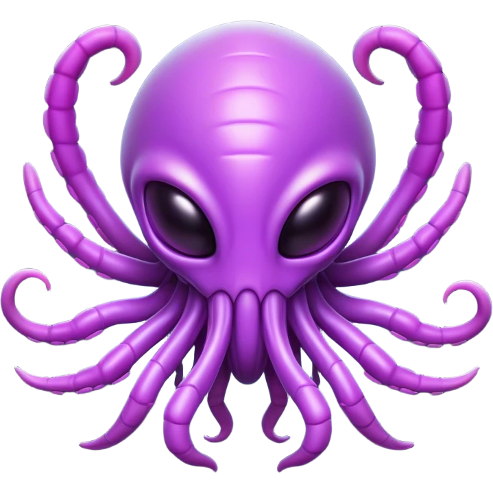 Clash of Clans aesthetic: Cinematic Playful Zerg Alien Emoji, rendered in a 3D vector-style similar to standard emojis with minimal shading and bold, simplified shapes. A compact, isometric, otherworldly creature with insectoid, organic details and subtle, eerie tentacles, softly glowing with a sinister alien charm. Simplified yet unmistakably iconic, highly detailed and consistent, glowing with a soft, spectral radiance and high shine. Stylized with a touch of bio-engineered mischief and a soft glowing outline, capturing the essence of a fearsome extraterrestrial menace with a playful twist! emoji