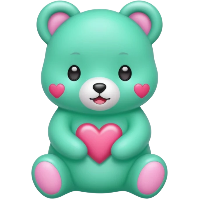 Oso gummy color verde agua  corazón rosa kawaii con cuerpo entero emoji