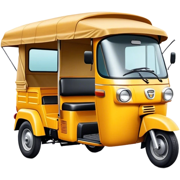 Cinematic Realistic Tuk Tuk Emoji, depicted as a vibrant iconic three-wheeled vehicle with bold colors and a compact design, rendered with crisp textures and dynamic urban lighting that captures its quintessential Thai charm. emoji