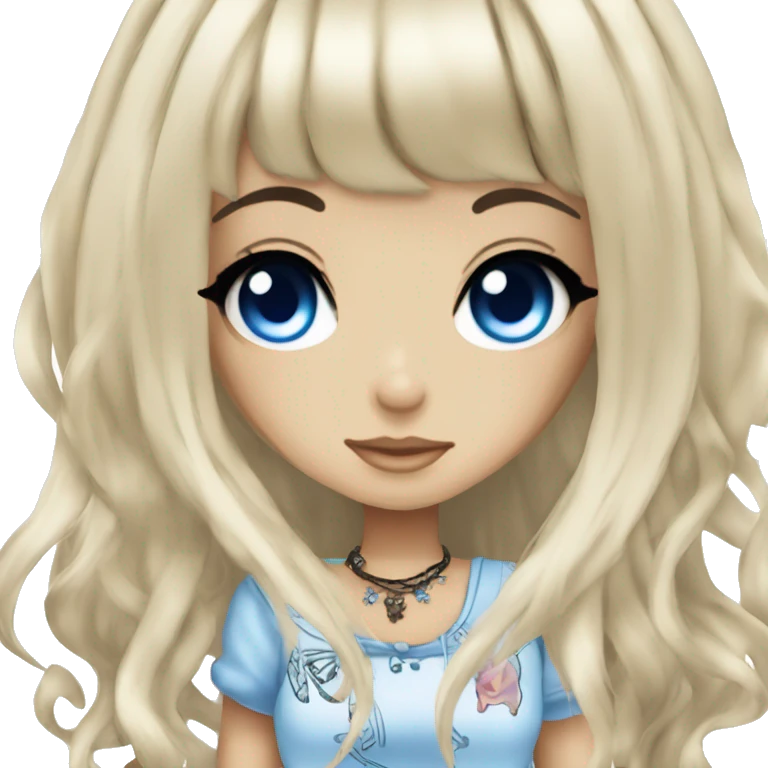 hime gyaru girl, tattoos, long black hair and blue eyes emoji