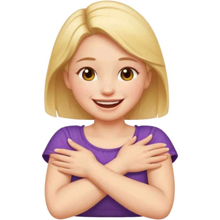 Girl arms crossed holing neck laughing emoji