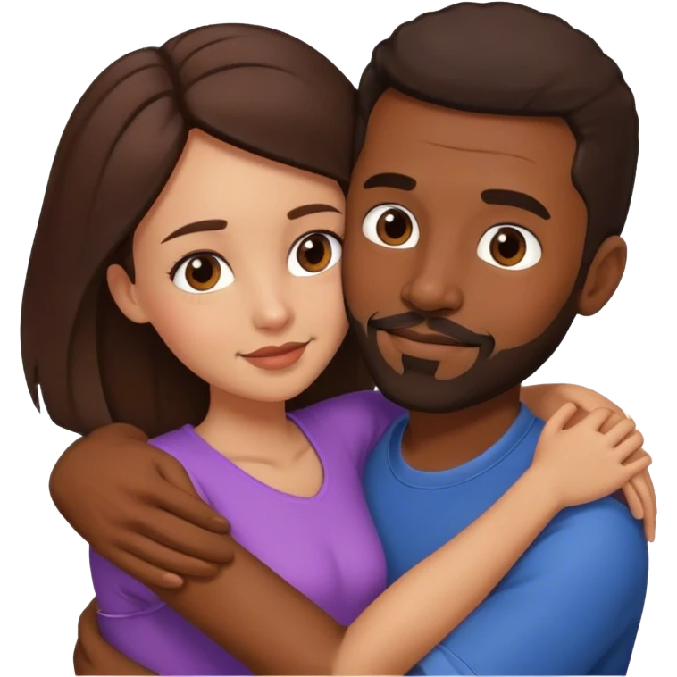 Black man with facial hair hug small pretty brunette woman emoji