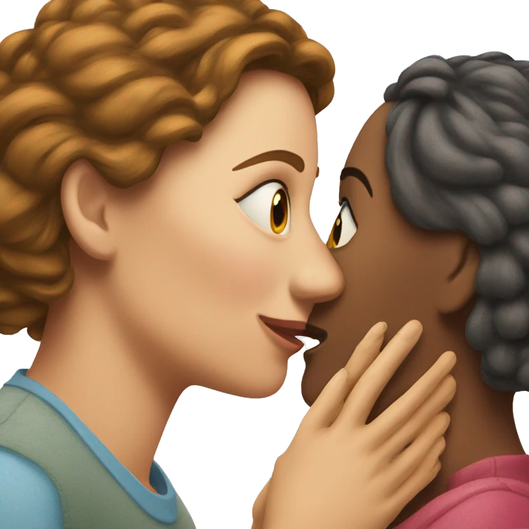One woman whispers into the ear of another woman closing by hand emoji
