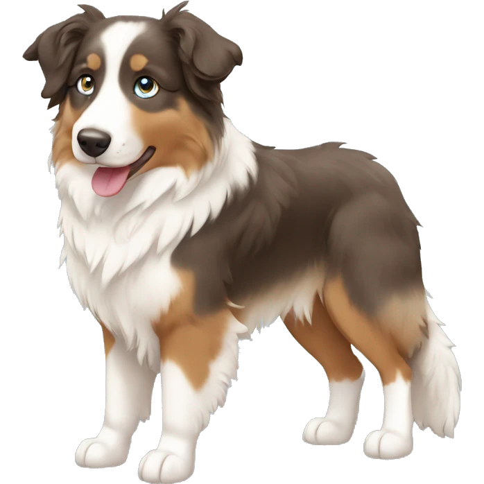 white and light brown australian shepherd with blue eyes emoji
