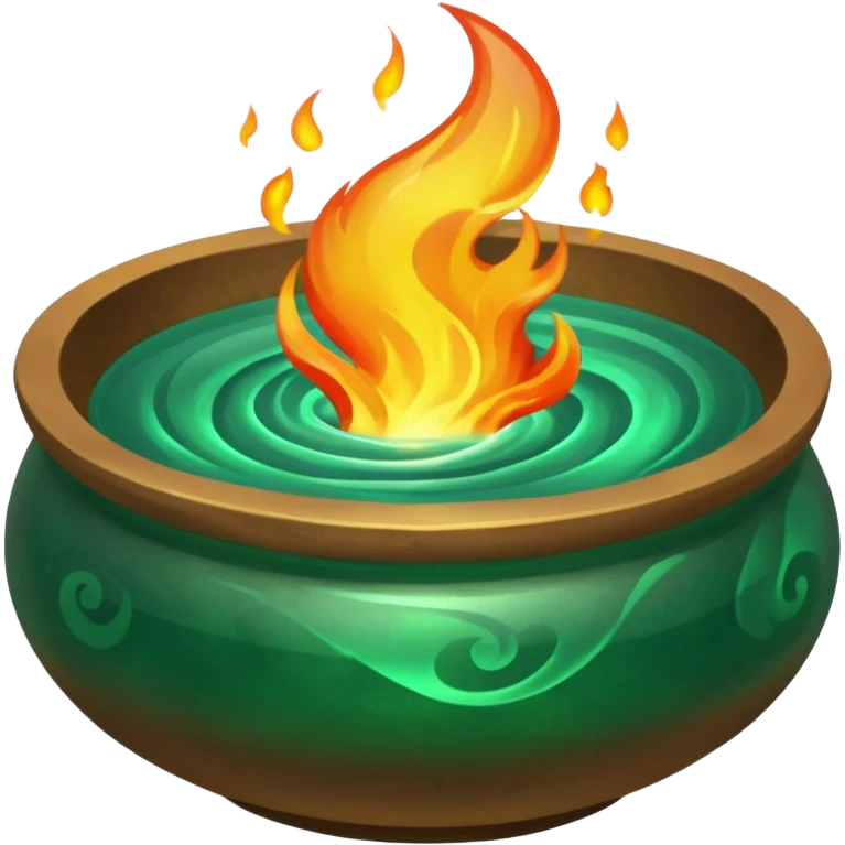 Enchanted emerald fire rising from a stone bowl emoji