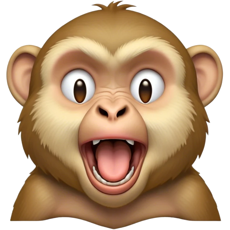 Cinematic Cute Yawning Macaque Portrait Emoji, Head tilted slightly with a dramatic, wide-open yawn, showcasing a gently textured face with half-closed, sleepy eyes and an open, relaxed mouth, Simplified yet irresistibly adorable features, highly detailed, glowing with a soft, cozy glow, high shine, relaxed yet expressive, stylized with a dash of whimsical charm, soft glowing outline, capturing the essence of a drowsy yet affectionate primate that appears ready to stretch out for a nap! emoji