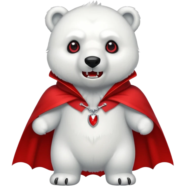 Vampire animal, polar bear in red collar cloak, red eye, fang emoji