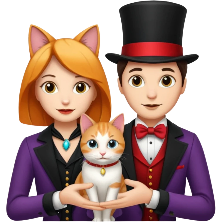 magician couple and their pet cat emoji