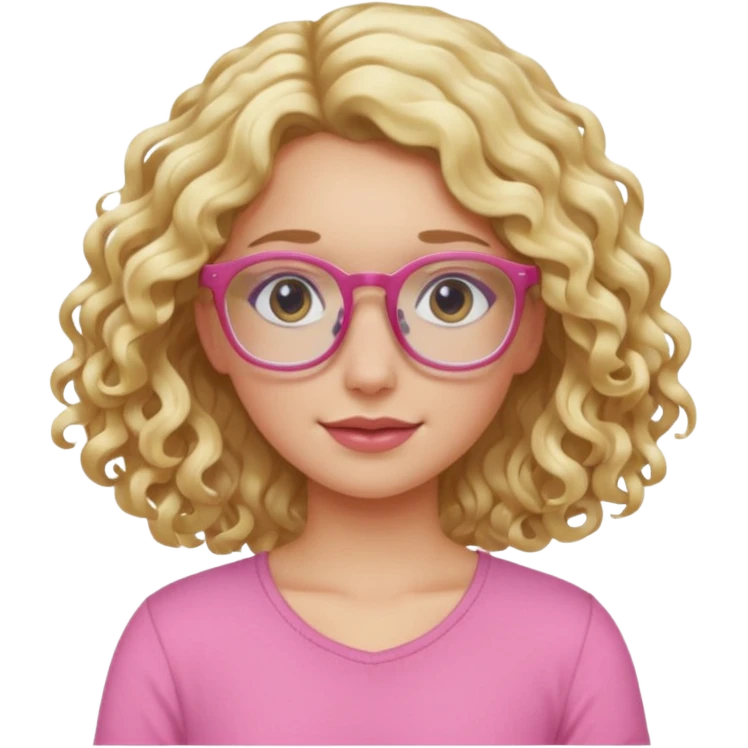 blond girl long curly hair pink top with glasses emoji