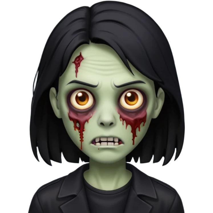 Zumbi com cabelo preto de tamanho médio e roupa preta  emoji