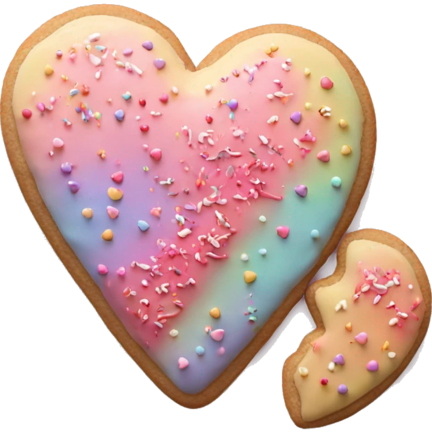 Realistic heart shaped cookie with pastel ombre icing and sprinkles. emoji