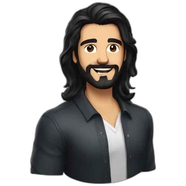 Voice over artist jefferson melo from brazil, bearded, wave mid long black hair, skin tone same as marias carey emoji