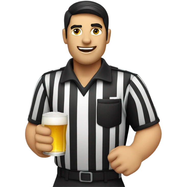 Dark haired Football Referee drinking beer emoji