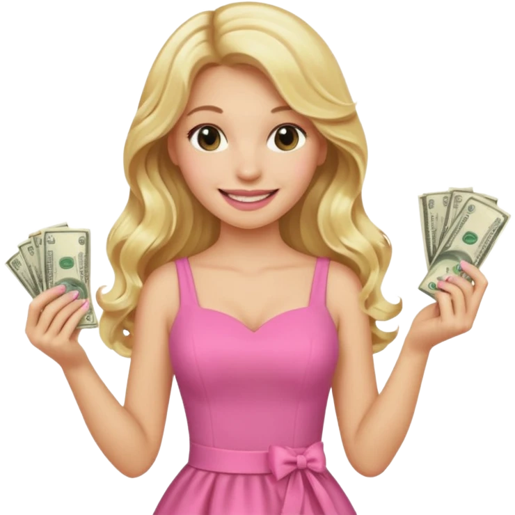 rich long hair blonde millionare woman holding money wearing pink dress emoji