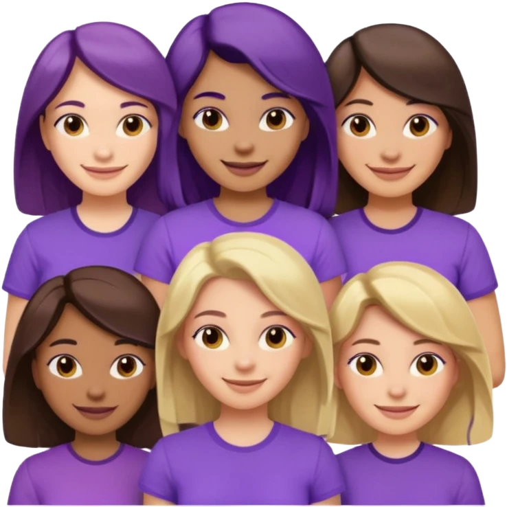 women with various hair types and skin tones, purple shirt emoji