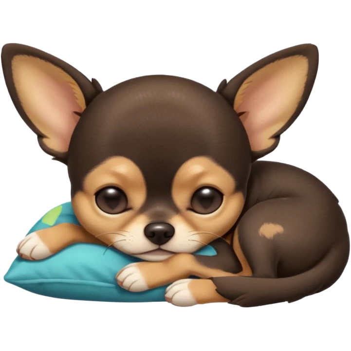 A high-resolution photo-realistic digital illustration of a cute  black and tan chihuahua with eyes closed shut sleeping lazily on the ground emoji