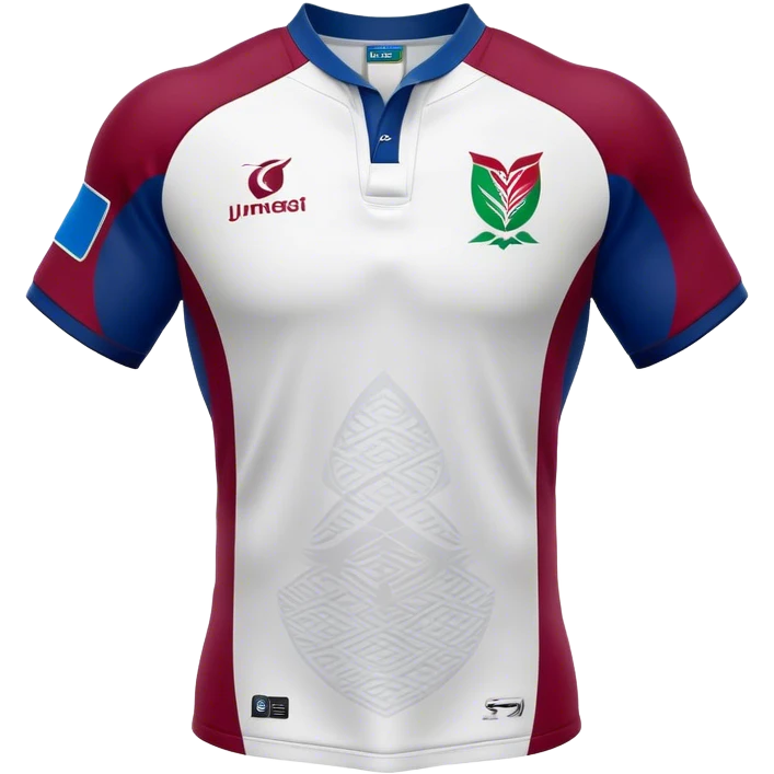 Cinematic Realistic image of a rugby jersey rendered in bold, dynamic team colors with intricately detailed fabric textures and natural creases, illuminated by dramatic stadium lighting emoji