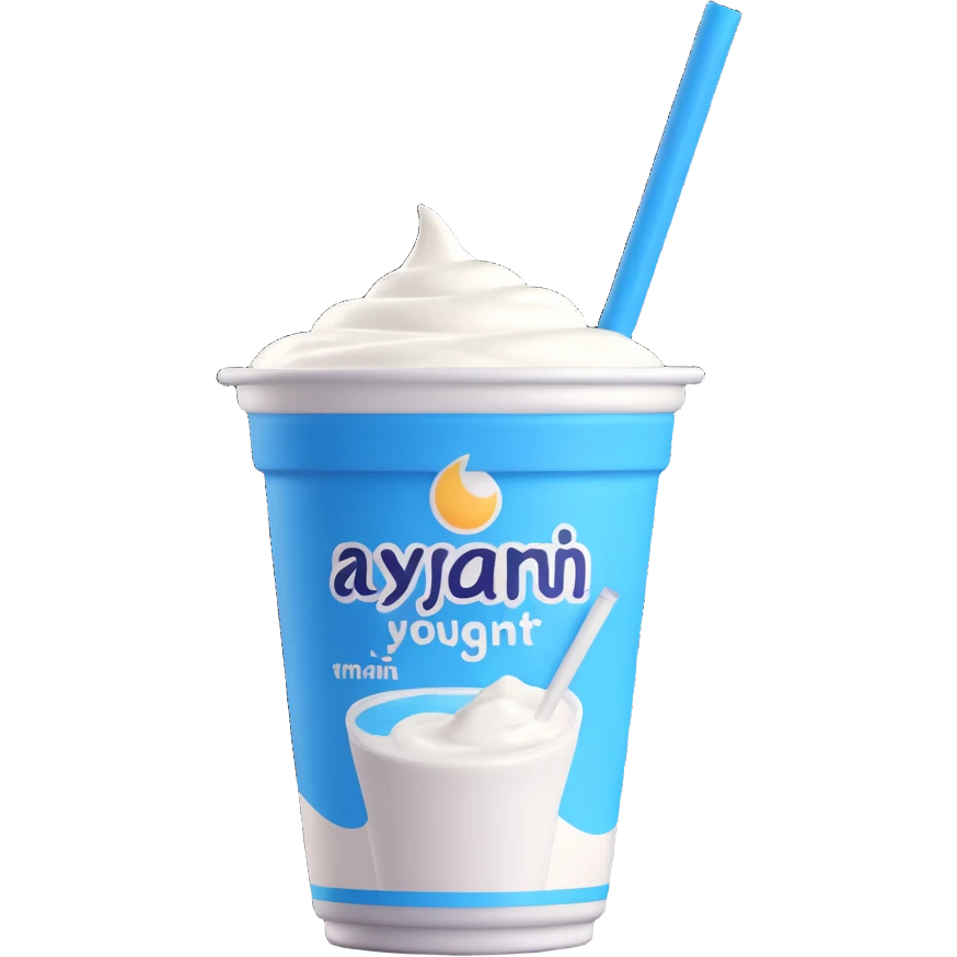 A small carton of Turkish yogurt drink (ayran) with a straw, white and blue packaging emoji