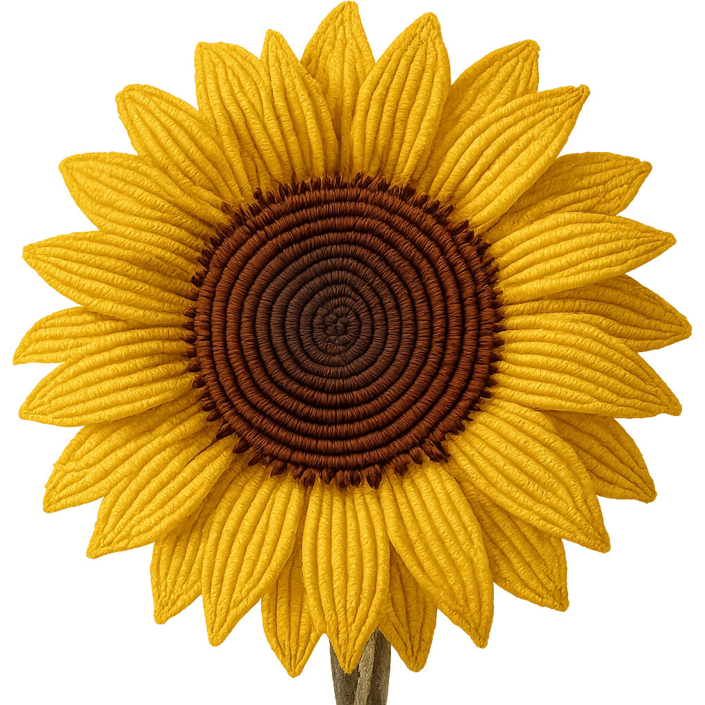 french beaded sunflower, intricate yellow and brown glass beads, realistic, close-up, no background, focus on the flower emoji