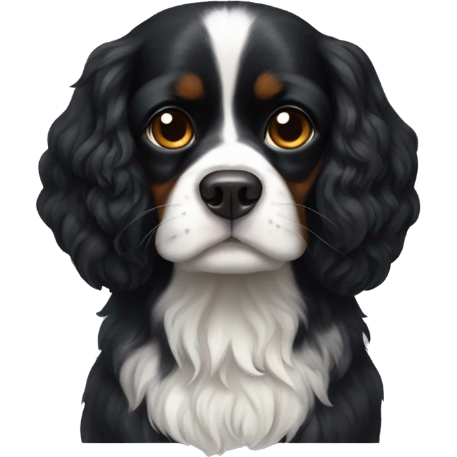 completely black small king spaniel with black fur on his whole face and white fur on chest emoji