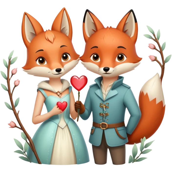 archer and fox together, romantic whimsical fairytale, soft colors, magical atmosphere, inspired by 'Once Upon a Broken Heart' emoji