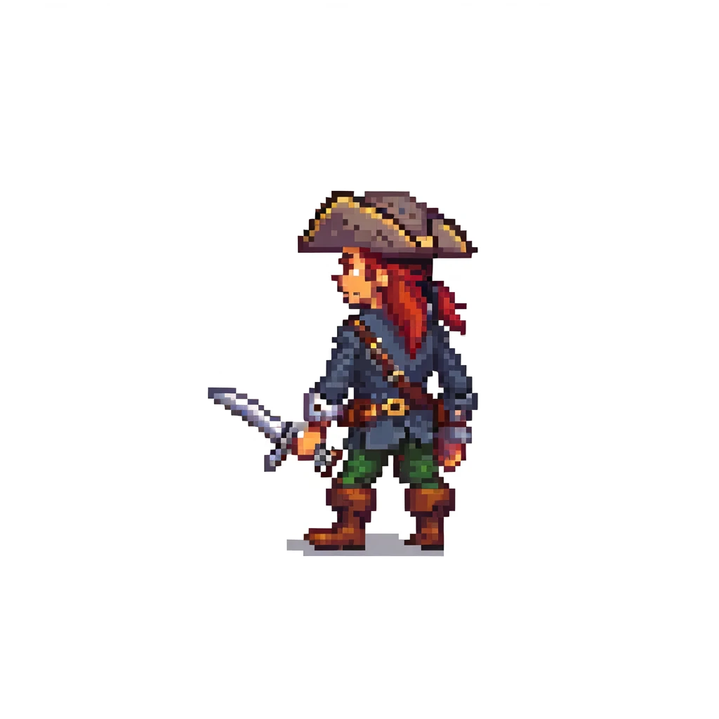pirate character walking animation, 32-bit style, game sprite, side view emoji