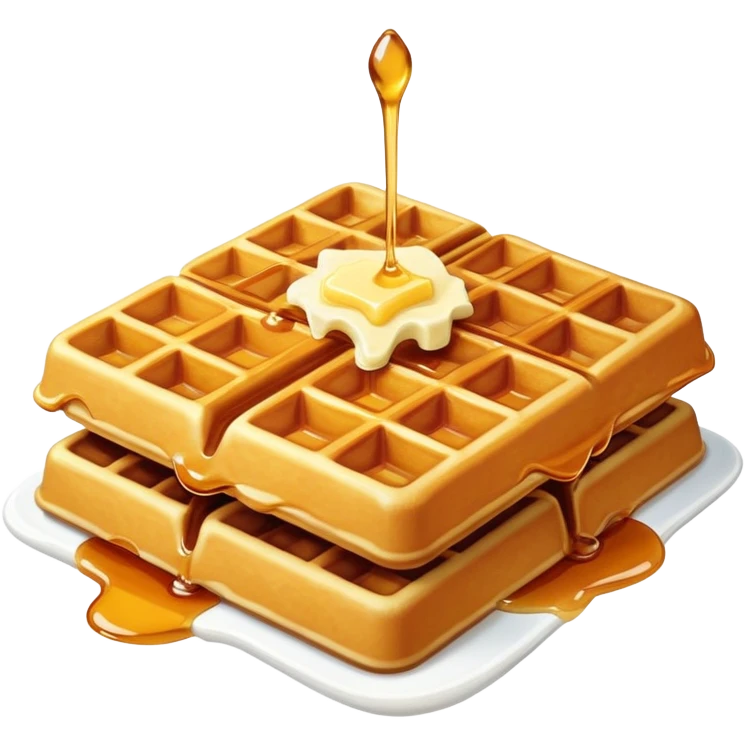 Golden crispy waffle with maple syrup and a square of butter on top emoji