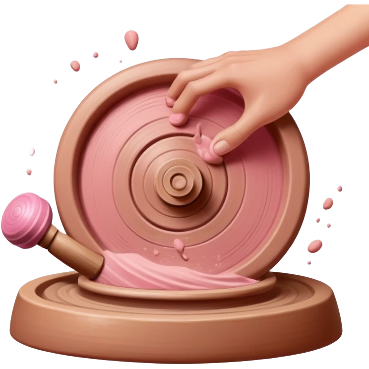 hand throwing a ball of pink clay onto a spinning pottery wheel emoji