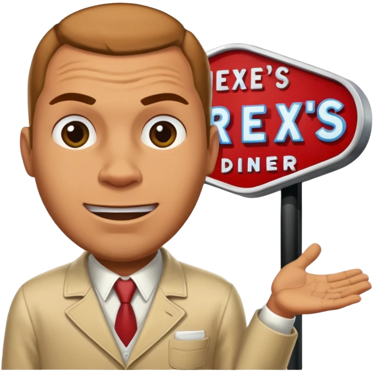 A rex from gta5 flicking on a open and close sign for rexs diner emoji